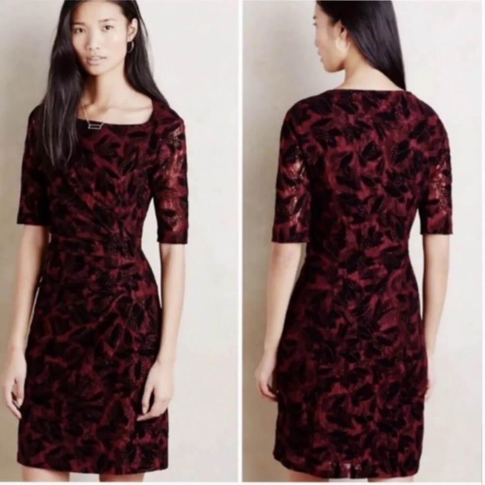 Anthropologie Burgundy Lace And Black Velvet Dress By Maeve‎ 4 gothic romantic